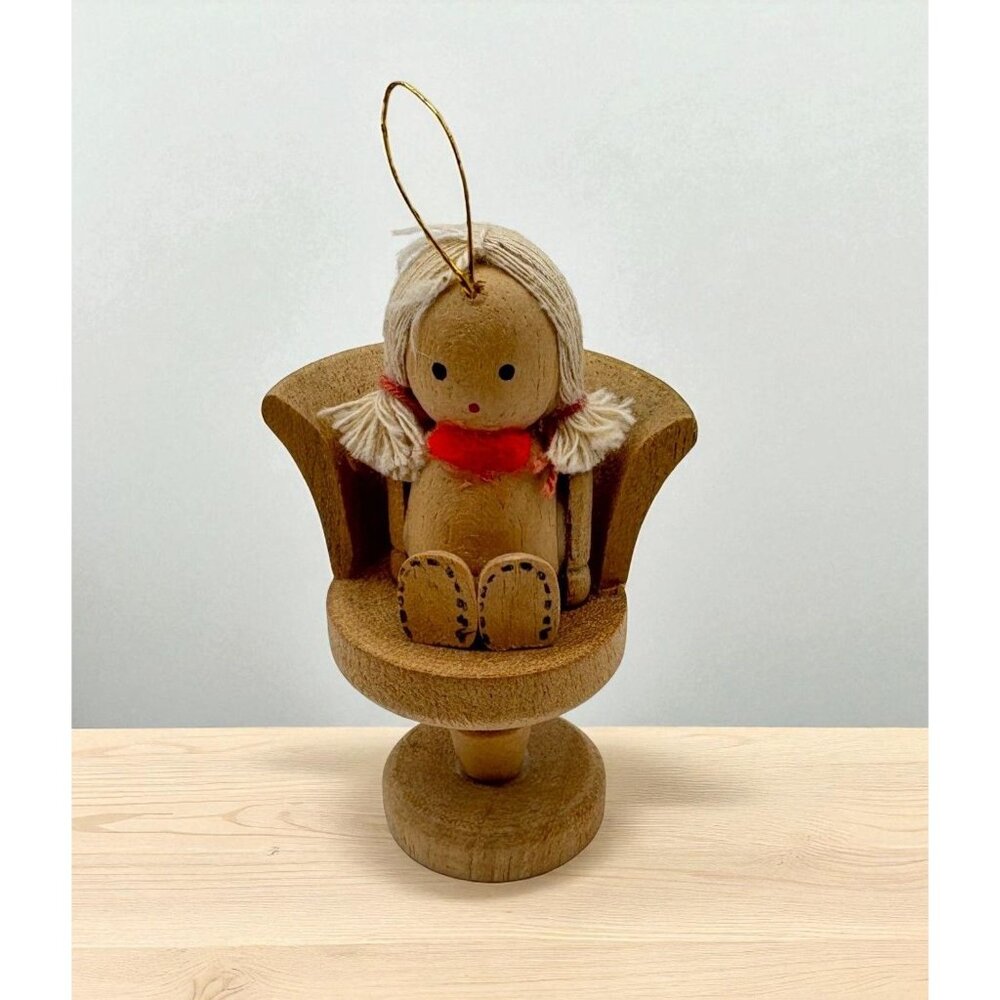 Wood Christmas Tree Ornament Sitting Girl Rustic Holiday Decor